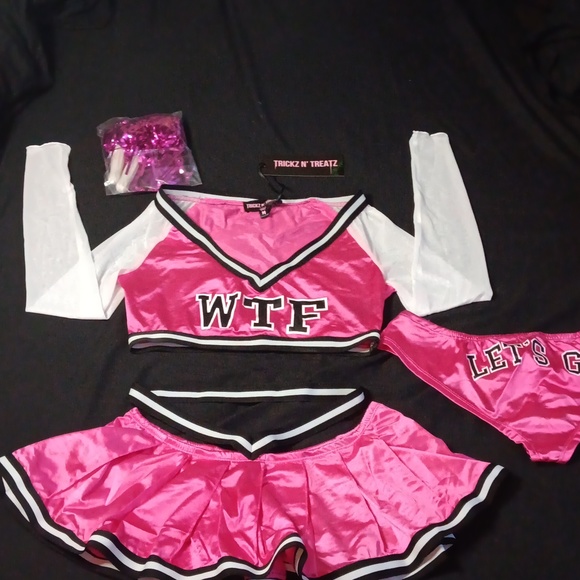 Dolls Kill Dresses & Skirts - Dolls Kill × Trickz N' Treatz Pink Satin WTF Cheerleader 4pc Costume (M)